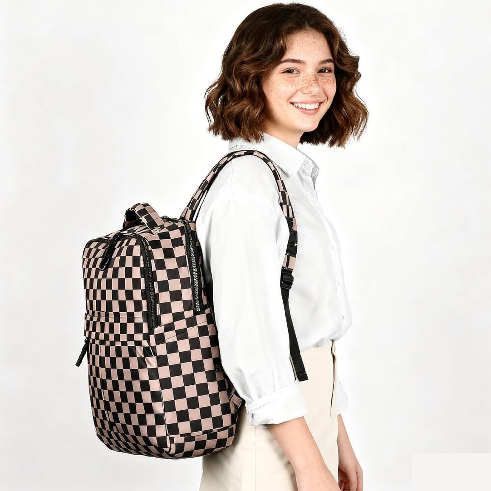 Cute Checkered Nylon Backpack With Organized Stor… - image 2